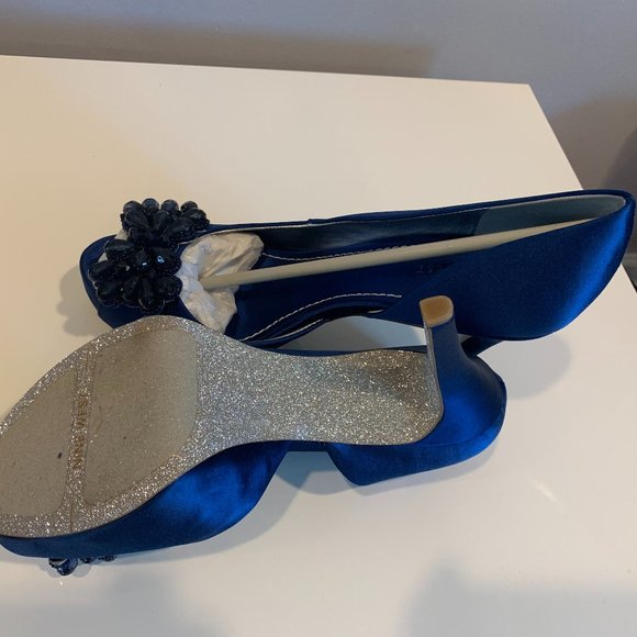 NWT Nine West Gorgeous Blue Peep Toe Platform Pumps in original box, size 10 M - Picture 8 of 15